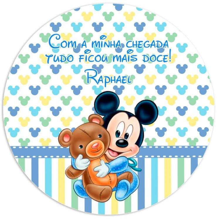 Etiquetas Adesivas Mickey Baby para Aniversrio - Nome e Idade - Modelo 3