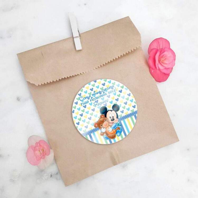 Etiquetas Adesivas Mickey Baby para Aniversrio - Nome e Idade - Modelo 3