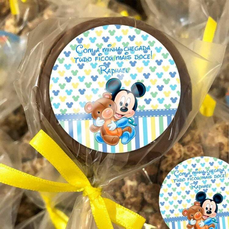 Etiquetas Adesivas Mickey Baby para Aniversrio - Nome e Idade - Modelo 3