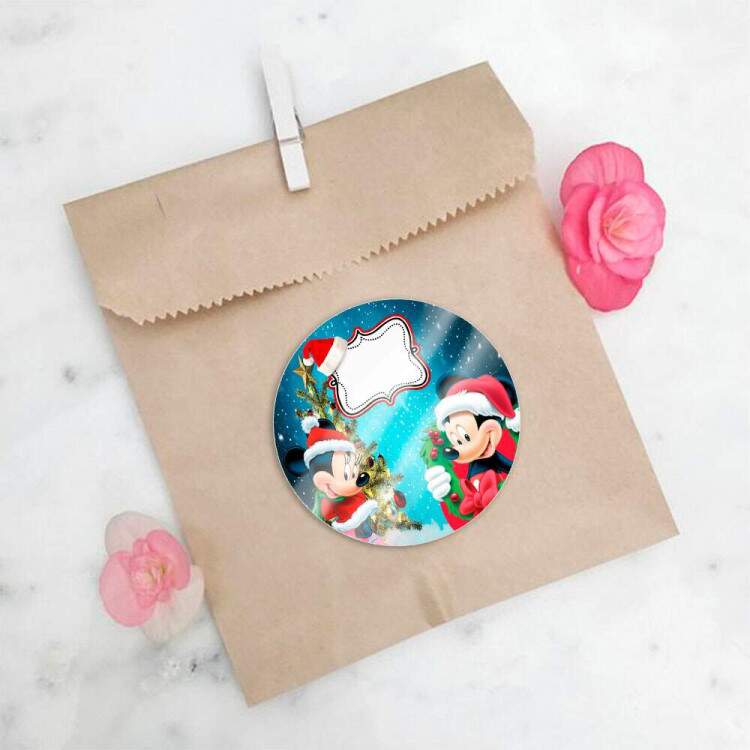 Etiquetas Adesivas para Aniversrio Mickey e Minnie de Natal