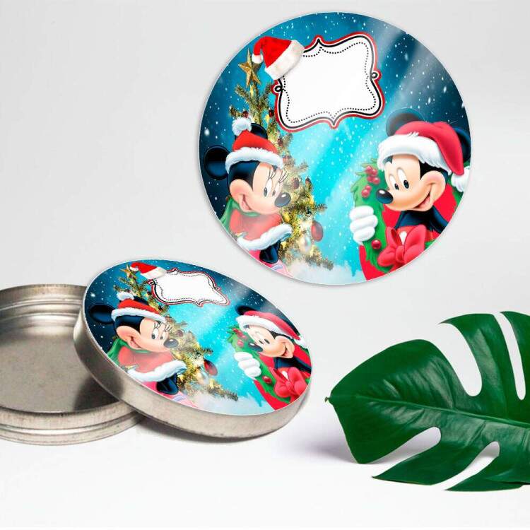 Etiquetas Adesivas para Aniversrio Mickey e Minnie de Natal
