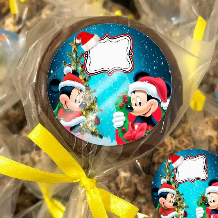 Etiquetas Adesivas para aniversrio com nome e idade Mickey e Minnie de natal