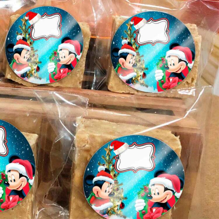 Etiquetas Adesivas para aniversrio com nome e idade Mickey e Minnie de natal