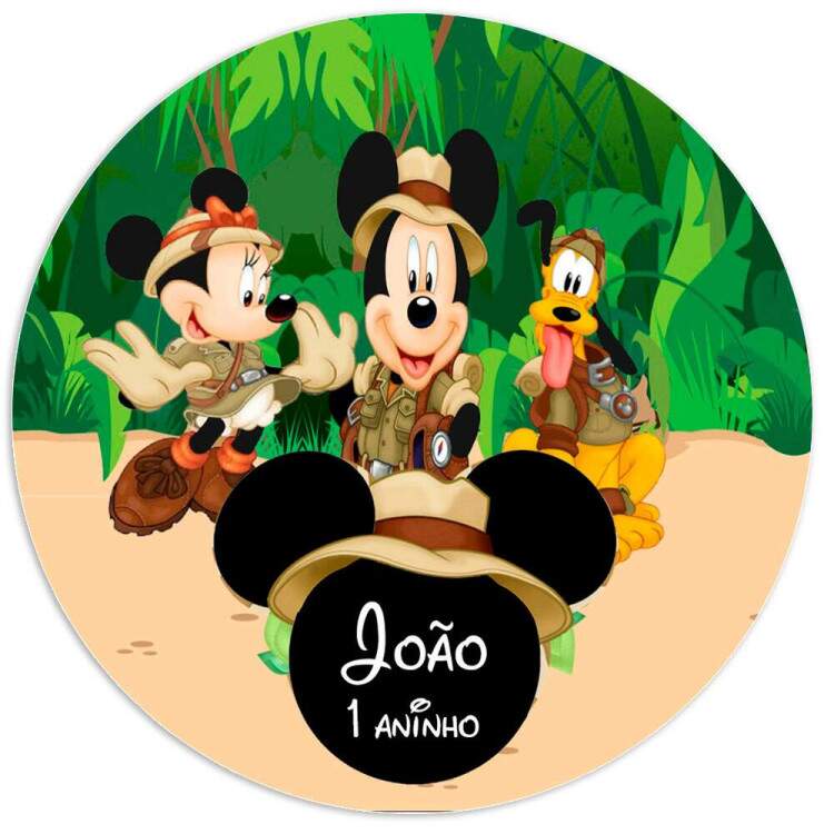 Etiquetas Adesivas para aniversrio com nome e idade Mickey e Minnie safari