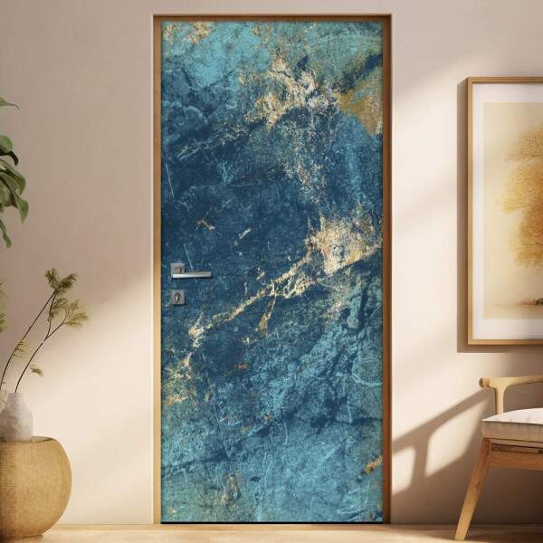 Adesivo para Porta Marmore Abstrato Azul Leitoso