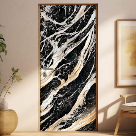 Adesivo para Porta Marmore Abstrato Preto Leitoso
