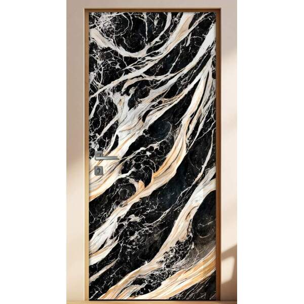 Adesivo para Porta Marmore Abstrato Preto Leitoso