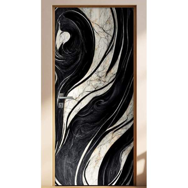 Adesivo para Porta Marmore Preto e Branco Geomtrico