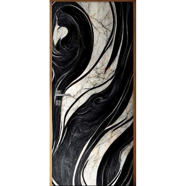 Adesivo para Porta Marmore Preto e Branco Geomtrico