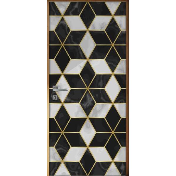 Adesivo para Porta Marmore Preto e Branco Geomtrico