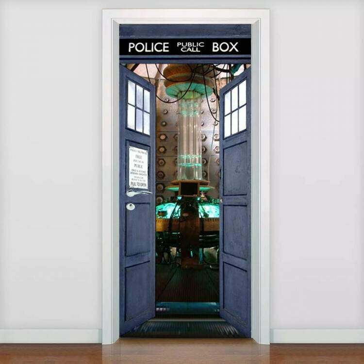 Adesivo Murale Dr Who Tardis In Vinile 88x200 Cm - Decorazione Per Porta Frigorifero Con 2 Pannelli E Raschietto - 4