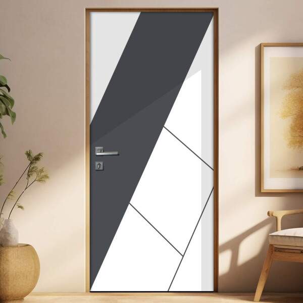 Adesivo Para Porta Cinza e Branco Geometrica