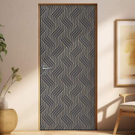 Adesivo Para Porta Cinza e Dourado Geometrica