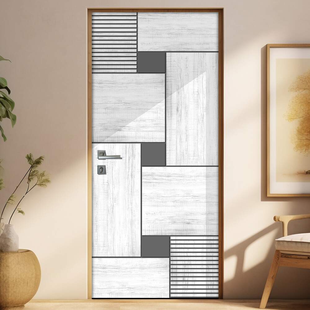 Adesivo Para Porta Madeira Branca Geomtrica