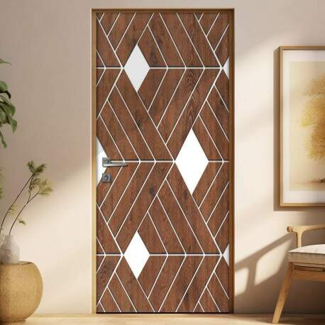 Adesivo Para Porta Madeira com Branco Geomtria