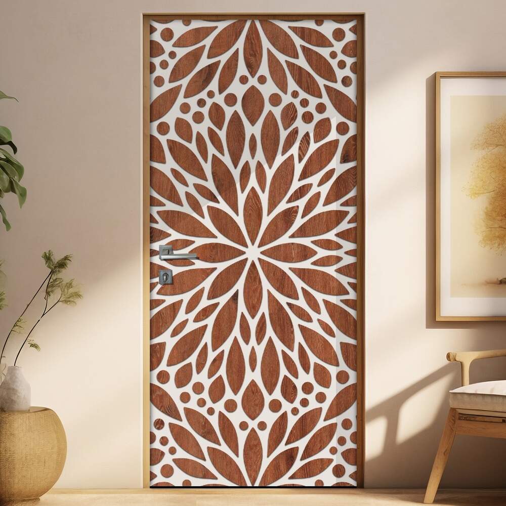 Adesivo Para Porta Madeira Floral Abstrato Com Branco