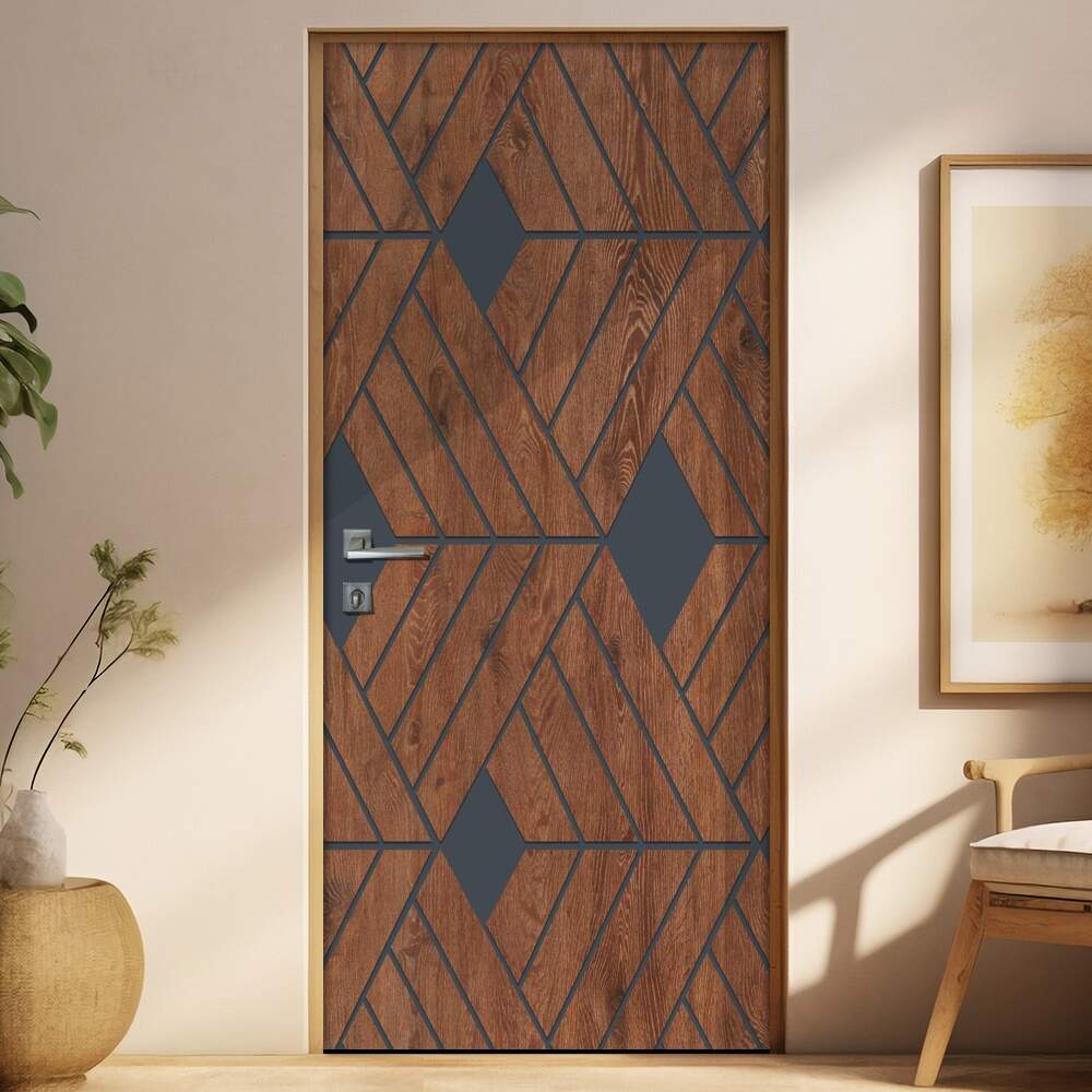 Adesivo Para Porta Madeira Geomtrico Com Preto