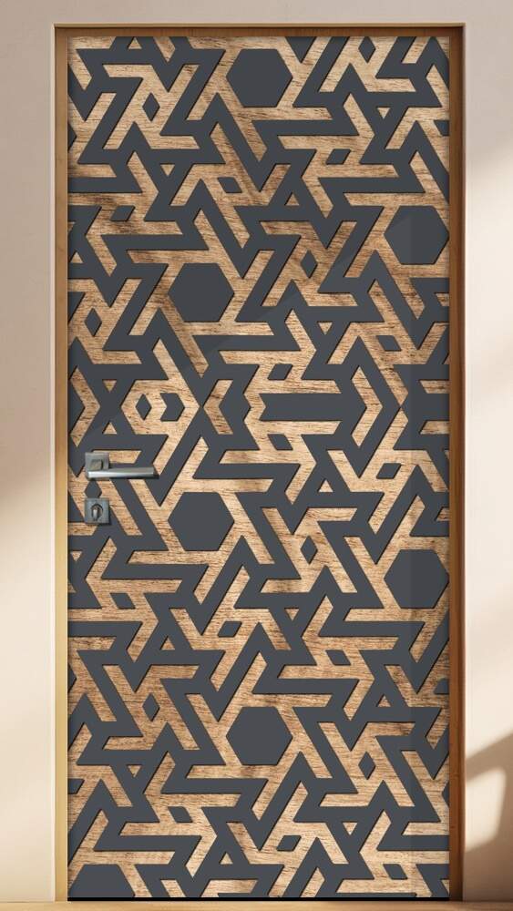 Adesivo Para Porta Madeira Geom�trico Com Cinza