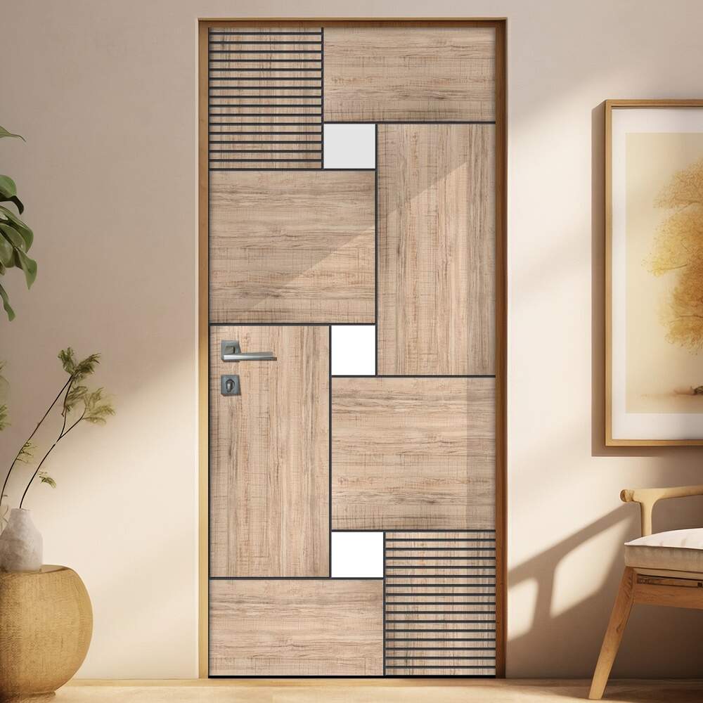 Adesivo Para Porta Madeira Geomtrico Quadrado Branco