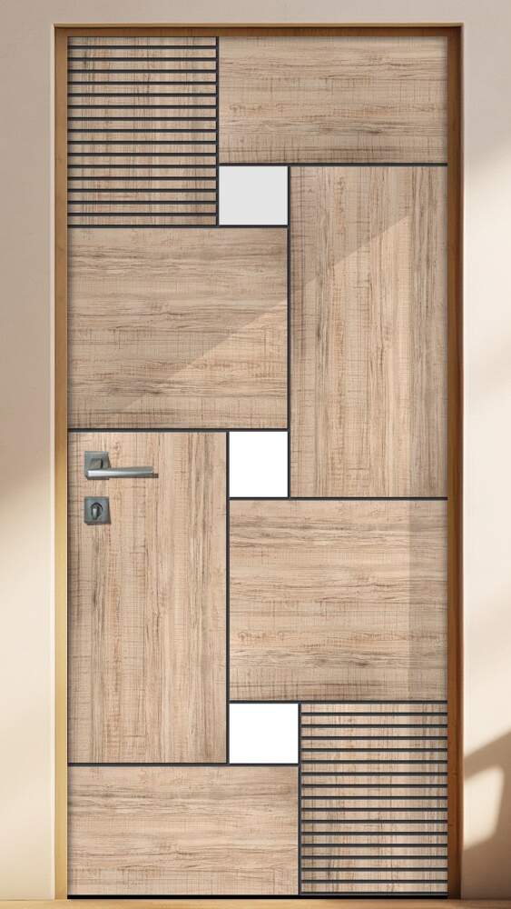 Adesivo Para Porta Madeira Geom�trico Quadrado Branco