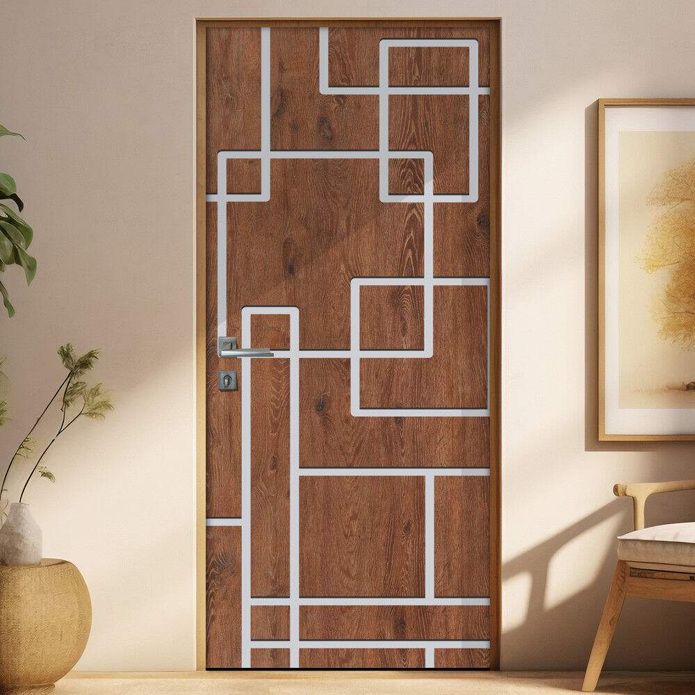 Adesivo Para Porta Madeira Quadrados Com Branco