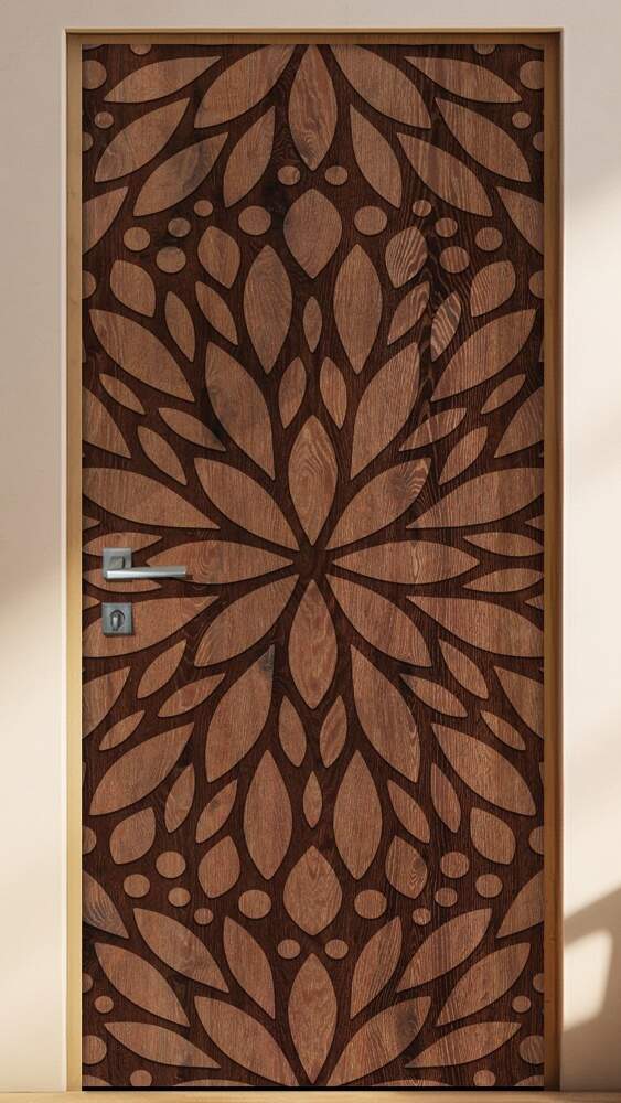 Adesivo Para Porta Madeira Abstrato Floral