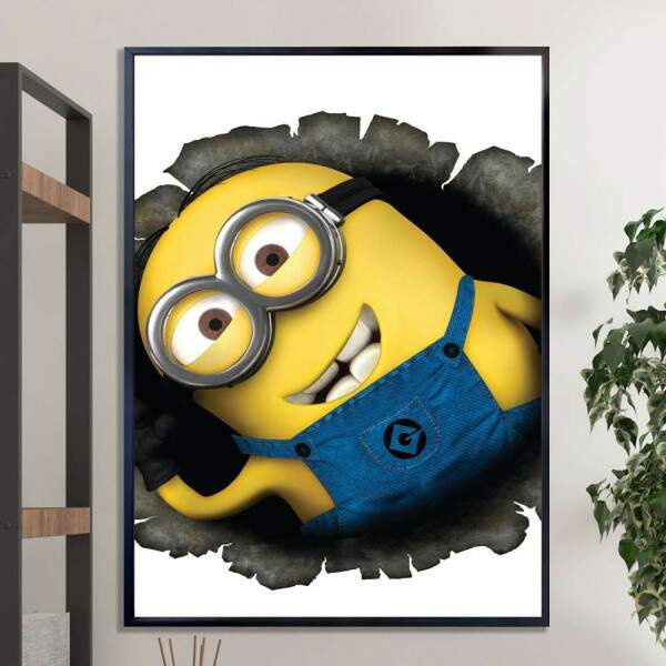 Quadro Decorativo Minion Com Buraco Preto No Fundo