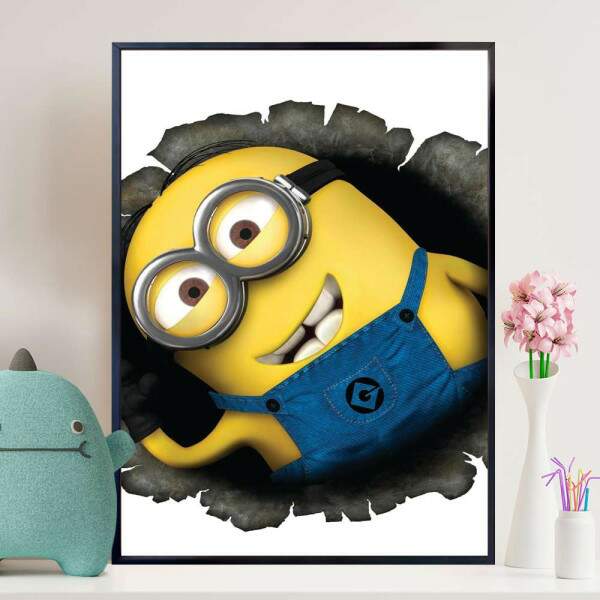 Quadro Decorativo Minion Com Buraco Preto No Fundo