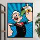 Quadro Decorativo Popeye Fundo Listrado Azul