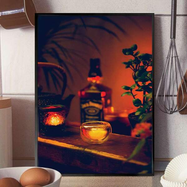 Quadro Decorativo Copo De Whisky E Whisky no Fundo