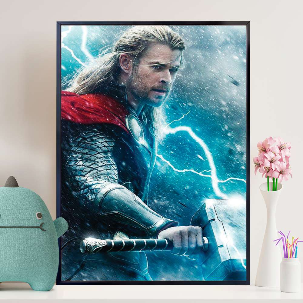 Quadro Decorativo Thor Soltando Raio Com Martelo