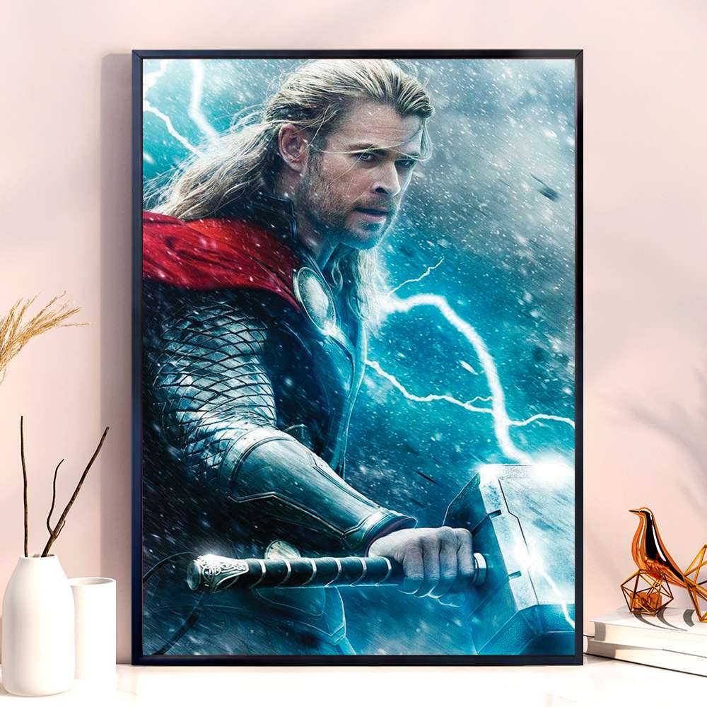 Quadro Decorativo Thor Soltando Raio Com Martelo