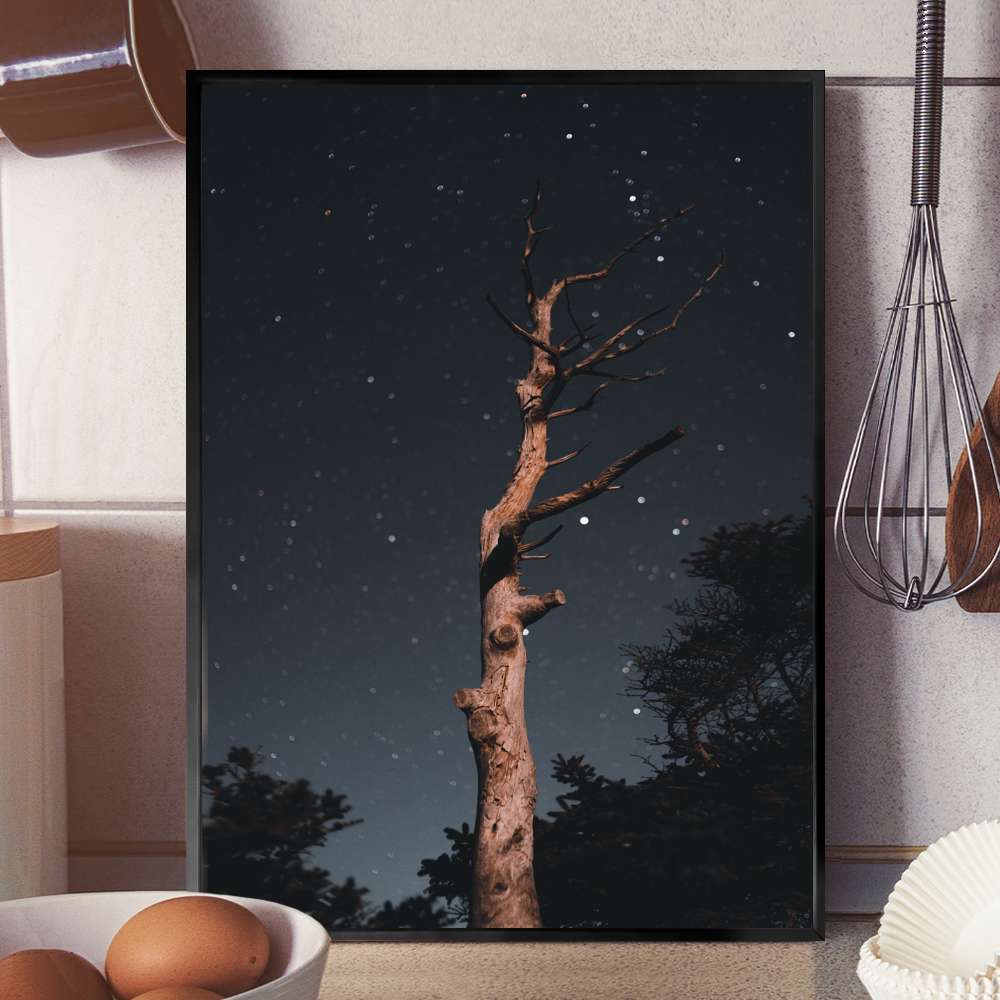 Quadro Decorativo Arvore Seca Ao C�u Estrelado