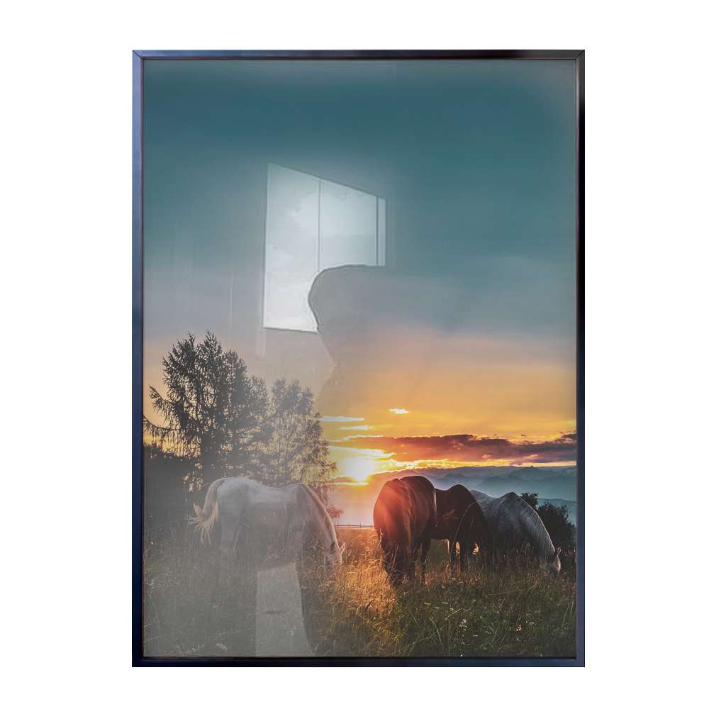 Quadro Decorativo Cavalos e Paisagem Ao Por Do Sol