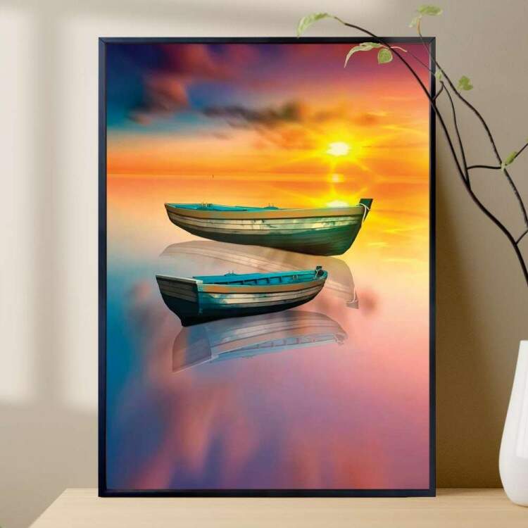 Quadro Decorativo Dois Barcos Na Agua Ao Fim De Tarde