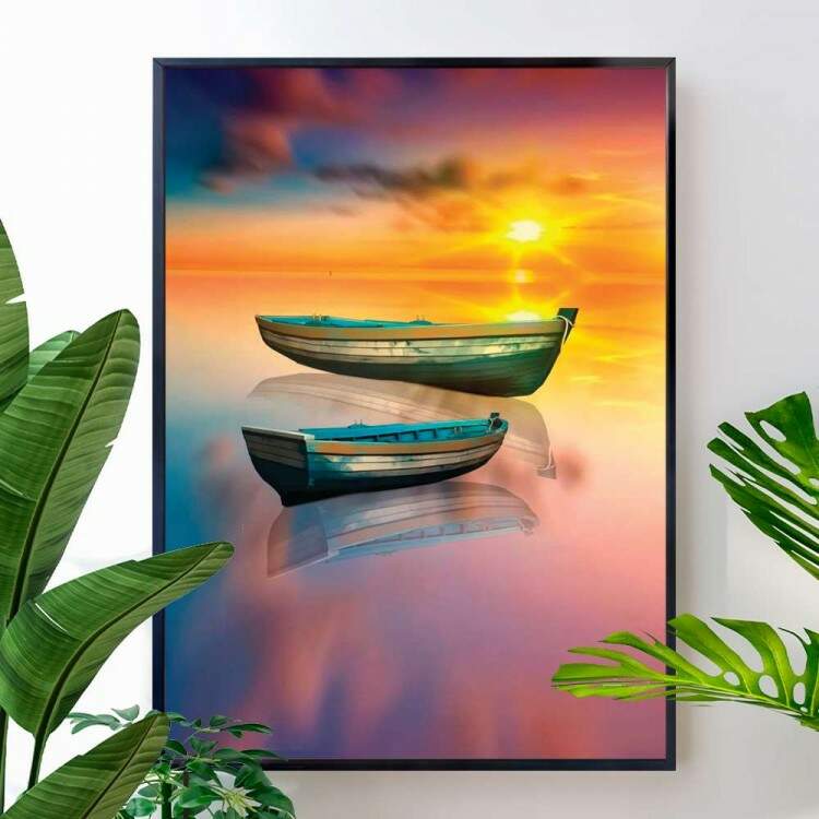 Quadro Decorativo Dois Barcos Na Agua Ao Fim De Tarde