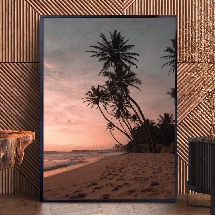 Quadro Decorativo Praia a Tarde e Coqueiros