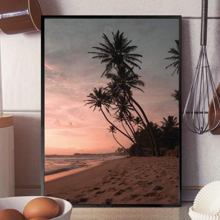 Quadro Decorativo Praia a Tarde e Coqueiros