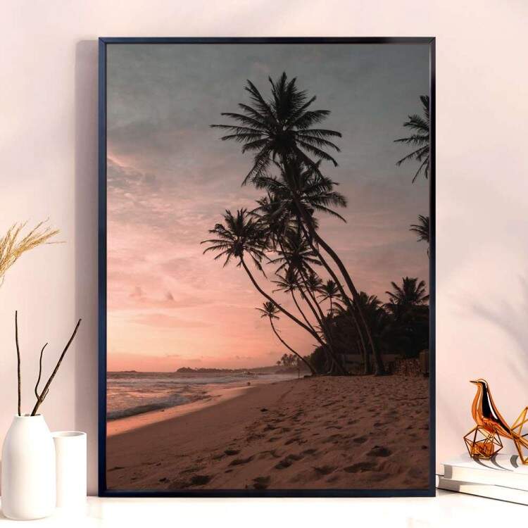 Quadro Decorativo Praia a Tarde e Coqueiros