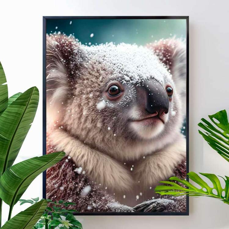 Quadro Decorativo Coala Com Flocos De Neve Caindo