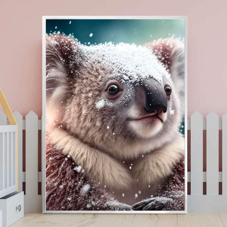 Quadro Decorativo Coala Com Flocos De Neve Caindo