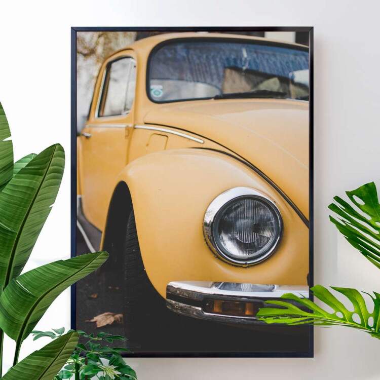 Quadro Decorativo Carro Fusca Amarelo VIsto De Frente