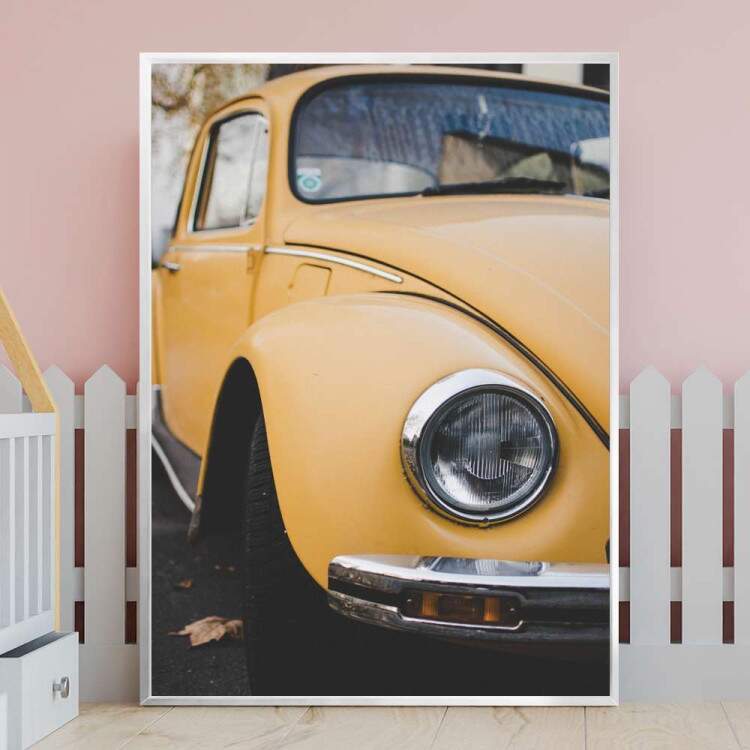 Quadro Decorativo Carro Fusca Amarelo VIsto De Frente