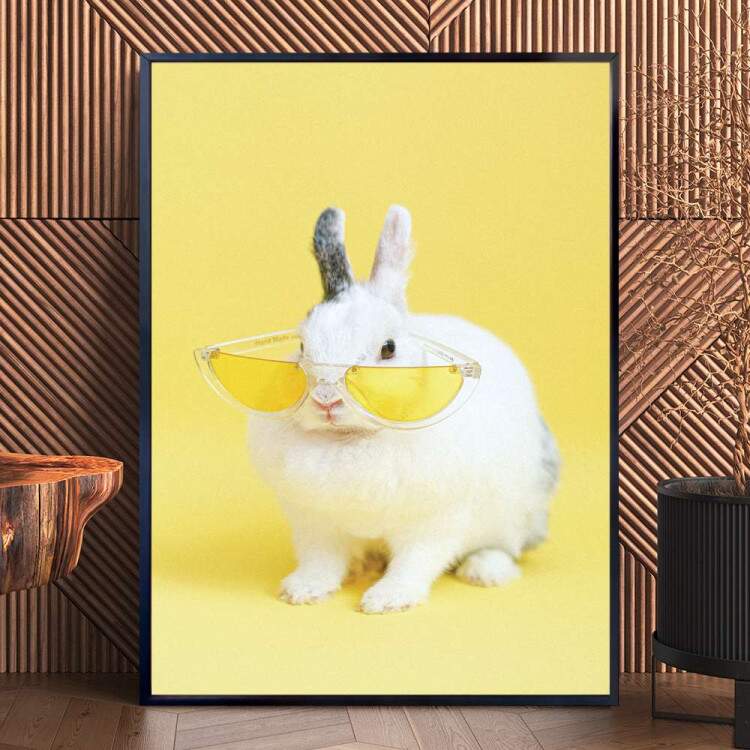 Quadro Decorativo Coelho Branco Com culos