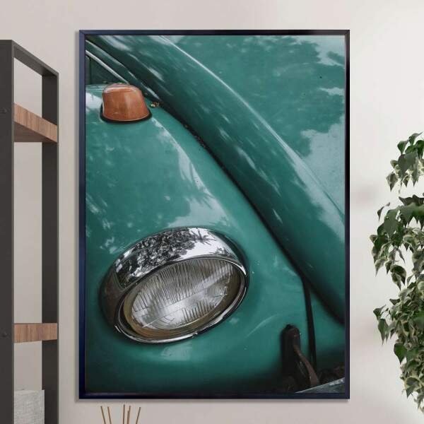 Quadro Decorativo Carro Fusca Verde Visto De Perto