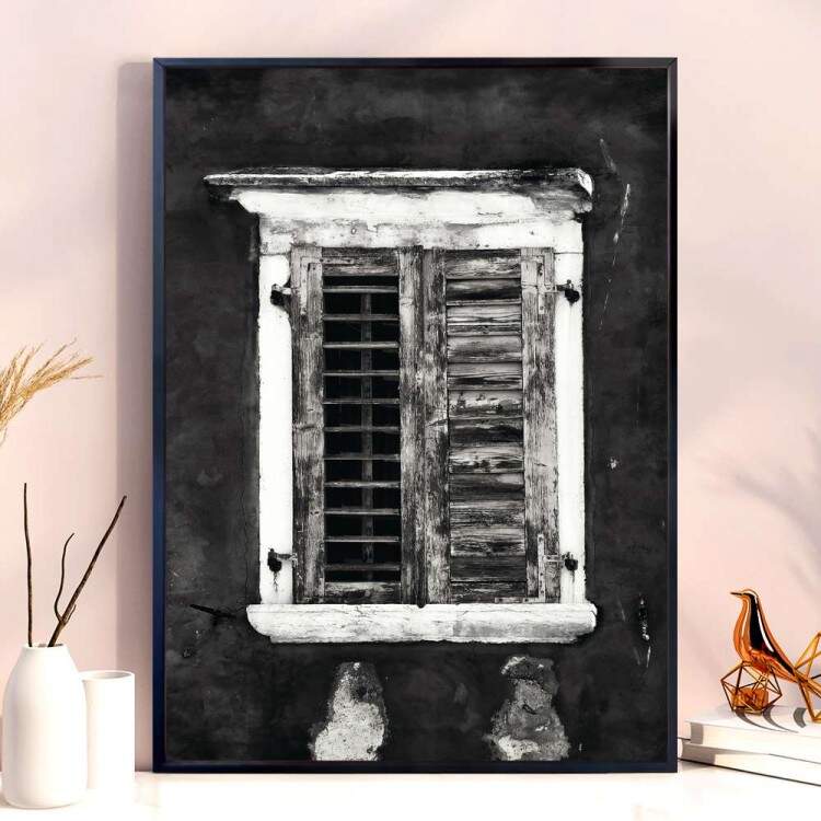 Quadro Decorativo Janela Velha Preto e Branco