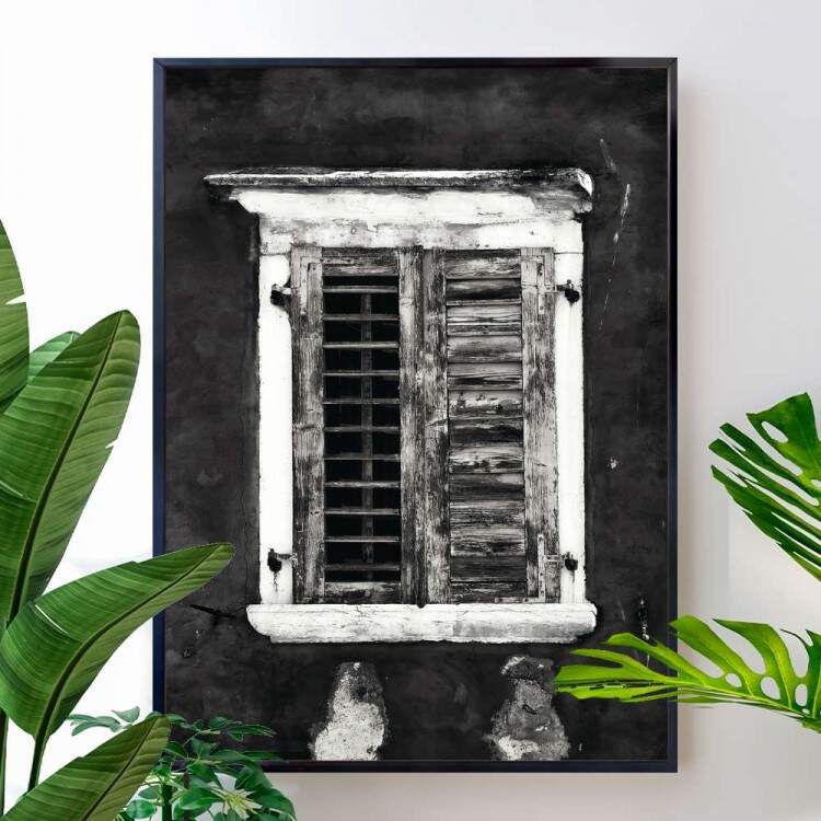 Quadro Decorativo Janela Velha Preto e Branco