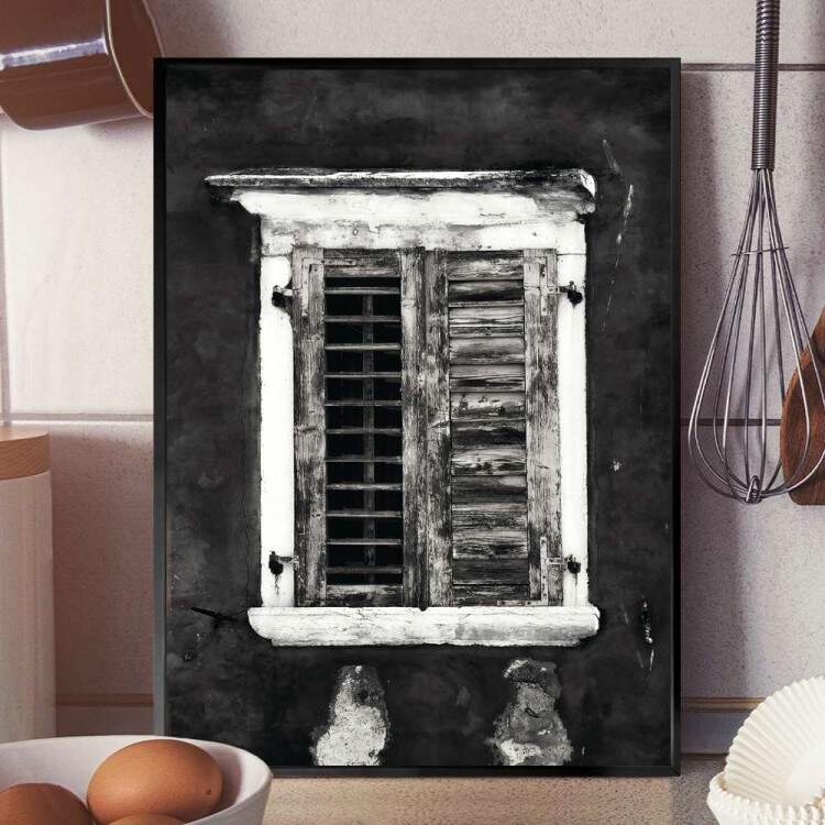 Quadro Decorativo Janela Velha Preto e Branco