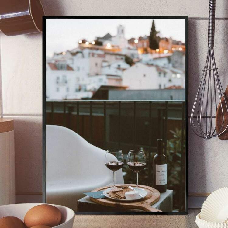 Quadro Decorativo Vintage Taas De Vinho E Paisagem