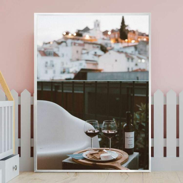 Quadro Decorativo Vintage Taas De Vinho E Paisagem